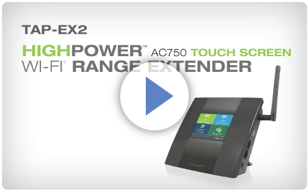 TAP-EX2 Amped Wireless High Power Touch Screen AC750 Wi-Fi Range Extender 